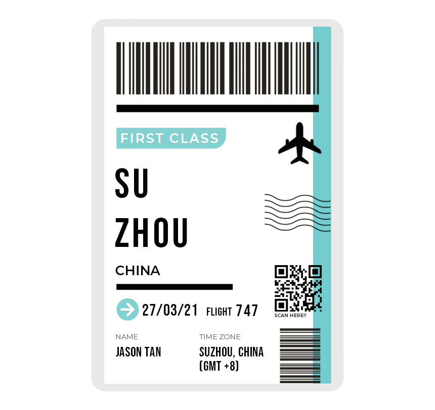 CUSTOMISED BOARDING PASS EZ-LINK CARDS in light blue